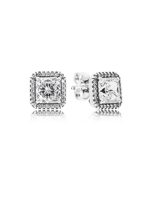 Aretes Pandora de plata con acabado brillante circonita