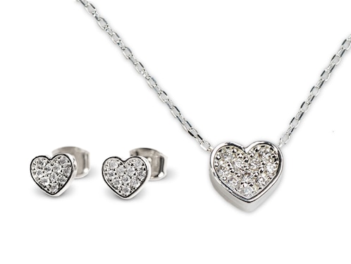 Aretes y collar de corazón Luckyly Melody con zirconia cúbica