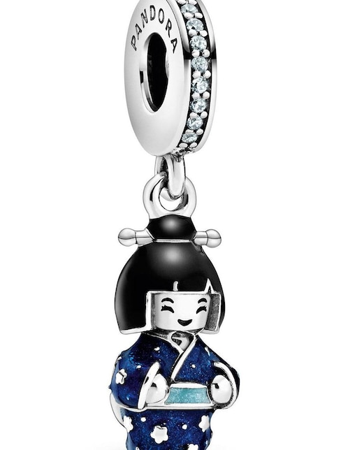 Charm de geisha Pandora de plata P 925 cristal