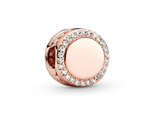 Charm redondo Pandora de plata 14 K zirconia cúbica