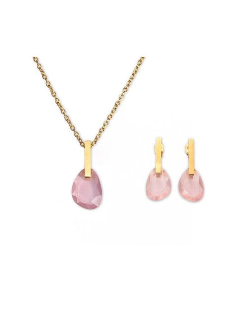 Set juego de joyería mujer LuckyLy aretes y collar acero inoxidable baño de oro 18k cristal rosa