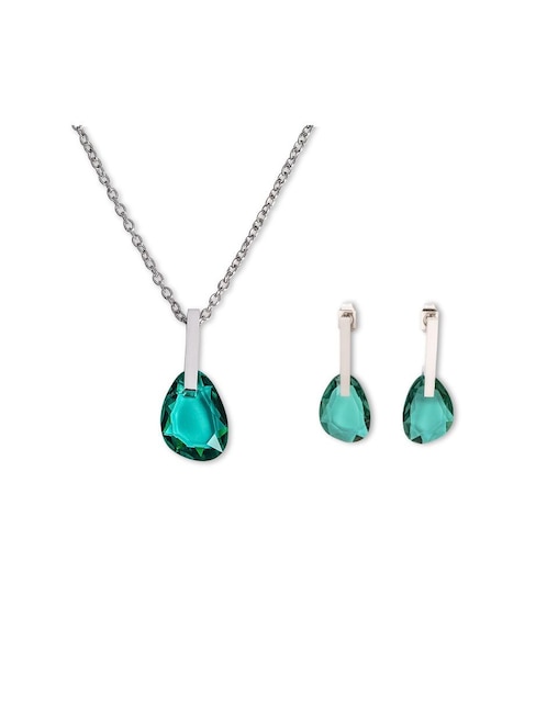 Set juego de joyería mujer LuckyLy aretes y collar acero inoxidable baño de oro 18k cristal rosa