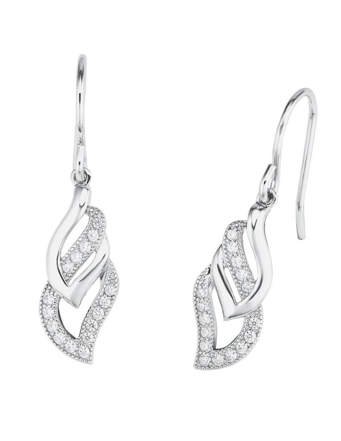 Aretes Amor de plata P 925 con acabado baño rodio zirconia