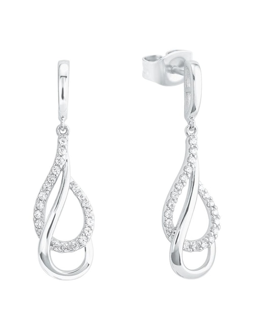 Aretes Amor de plata P 925 con acabado baño rodio zirconia
