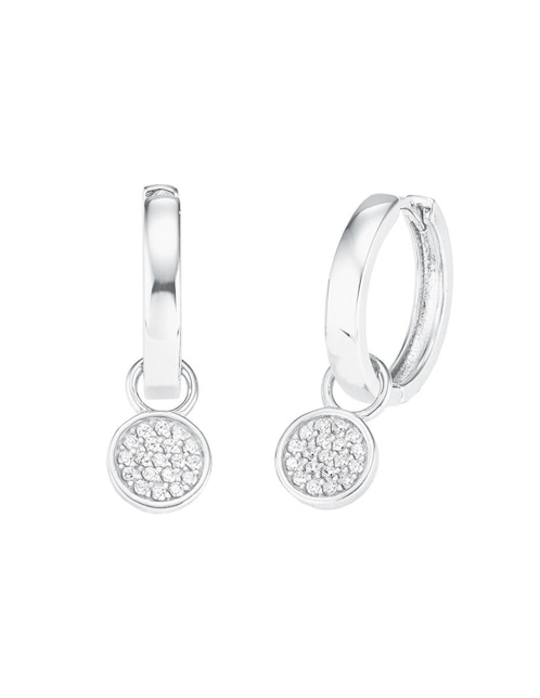 Aretes Amor de plata P 925 con acabado baño rodio zirconia
