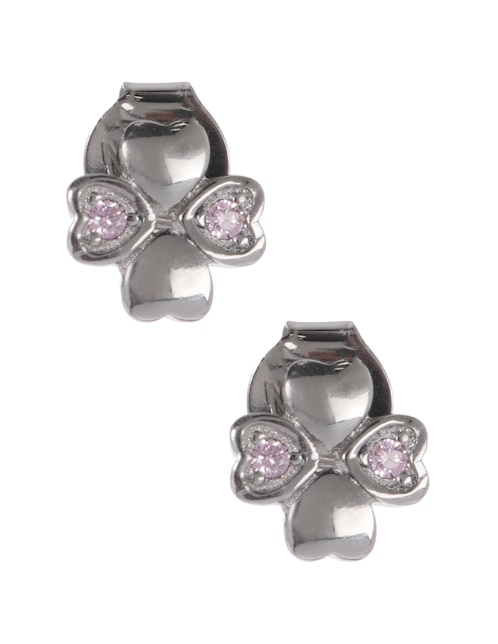 Aretes de trébol Amor de plata P 925 con acabado baño rodio zirconia