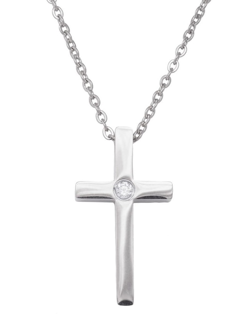 Collar LuckyLy Cruz mujer, acero inoxidable baño de oro 18k, plata y zirconia cúbica