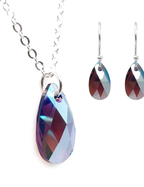 Set aretes y collar Zvezda de plata P 925 cristal