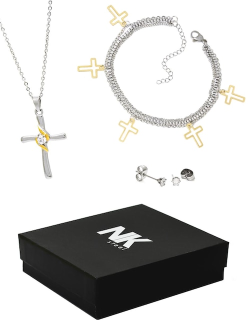 Aretes, collar y pulsera NK Steel