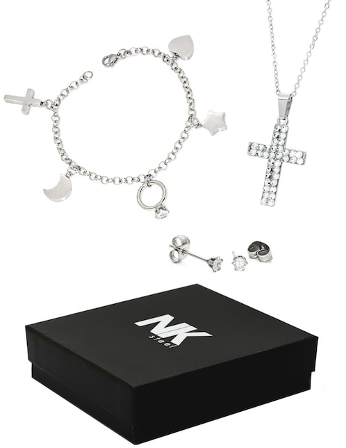 Aretes, collar y pulsera NK Steel