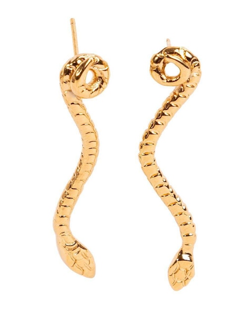 Aretes de serpiente Daniel Espinosa Jewelry Poison con acabado baño de oro