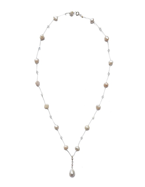 Gargantilla María Karina perla irregular con cristal Swarovski y colgante al centro