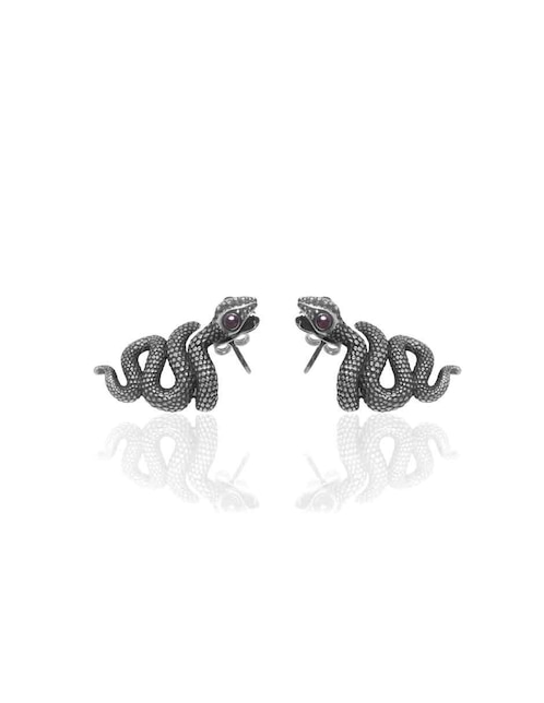 Broqueles de serpiente de plata con acabado brillante rubí