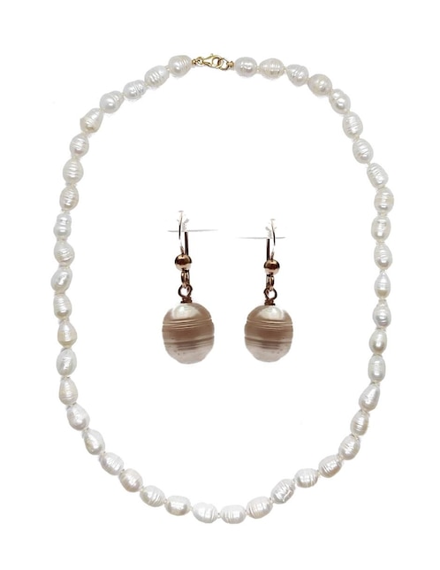 Set de collar y aretes perla natural barroca 1