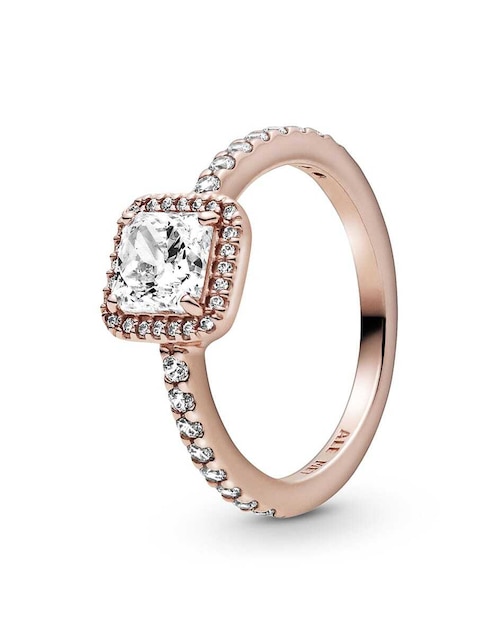 Anillo cuadrado Pandora Timeless de plata P 925 zirconia cúbica con acabado baño de oro rosa