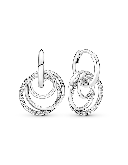 Aretes de aro Pandora de plata P 925 con acabado plateado zirconia