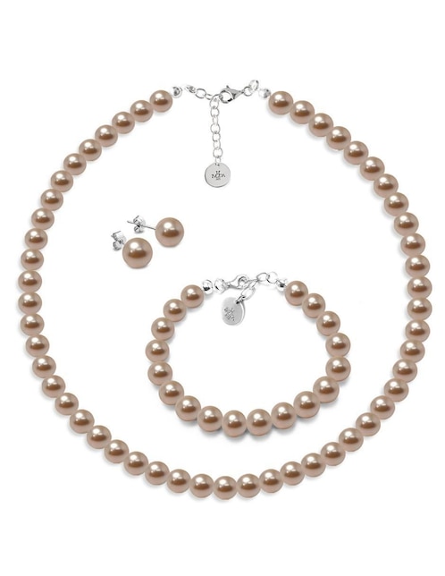 Aretes, collar y pulsera redondos Zvezda Pearls de plata cristal