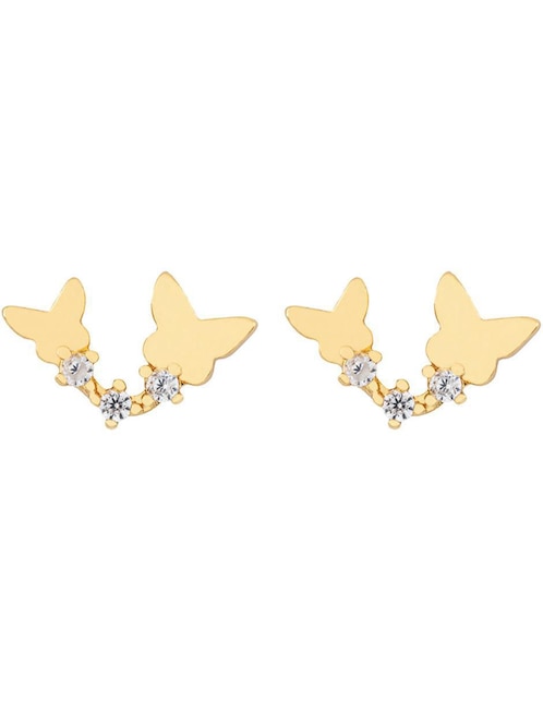 Broqueles de mariposa Parisa Joyería con acabado baño de oro zirconia