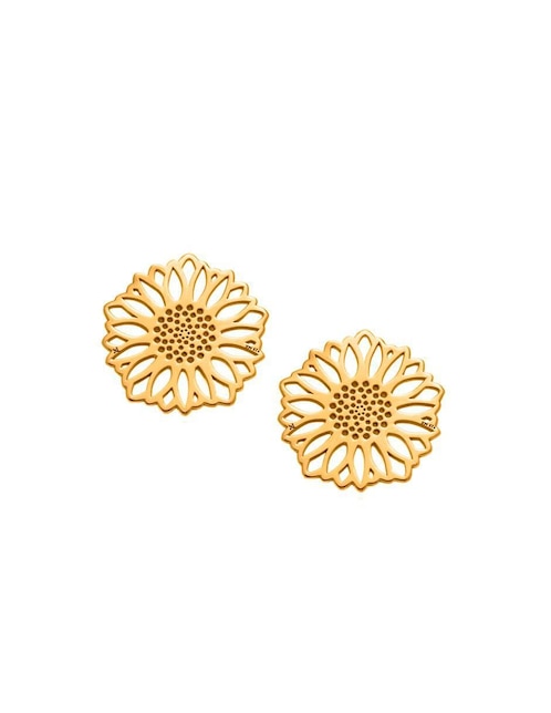 Broqueles de flor Anante Girasol de plata con acabado baño de oro