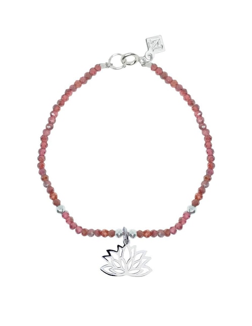 Pulsera Anante de plata con rodolita Flor De Loto con acabado pulido