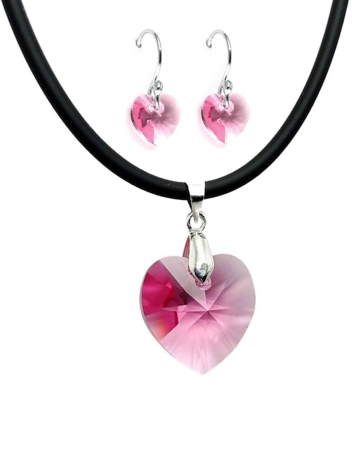 Aretes y collar de corazón Zvezda Heart de plata P 925 cristal