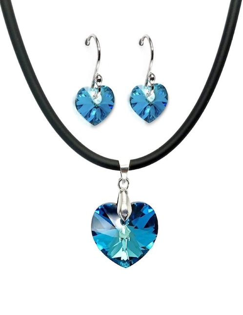 Aretes y collar de corazón Zvezda Heart de plata P925 cristal