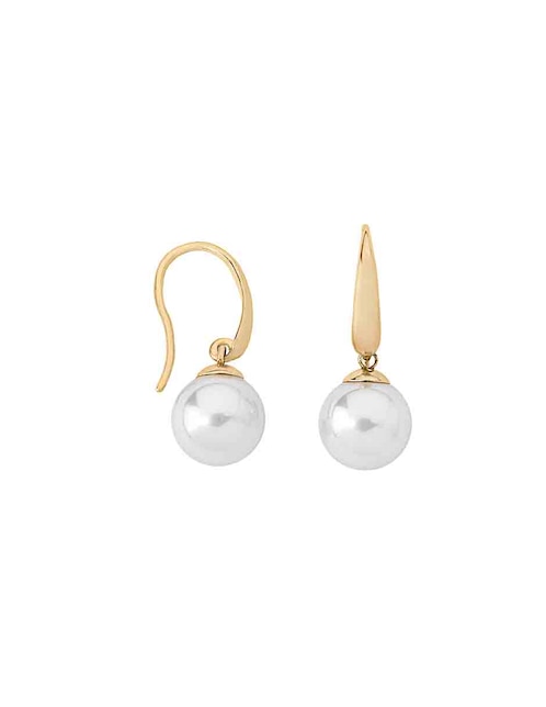 Aretes redondos España Majorica Lira con acabado baño de oro perla