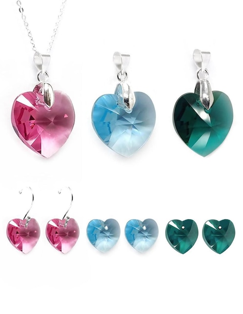 Aretes y collar de corazón Zvezda Heart de plata P925 cristal