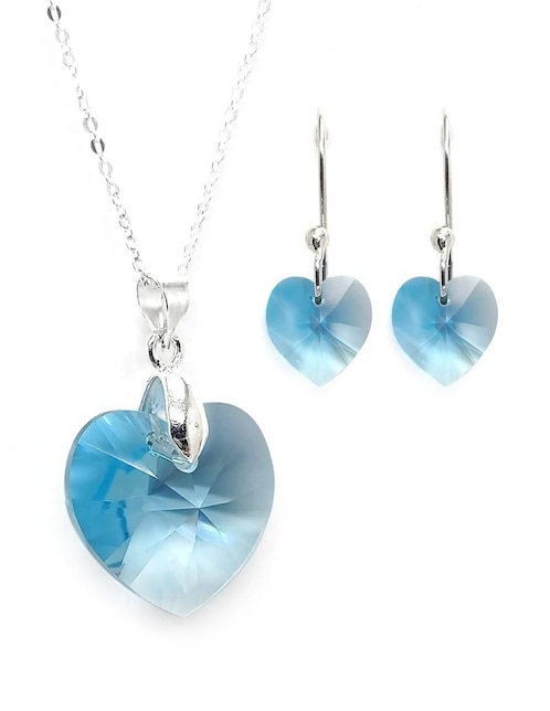 Aretes y collar de corazón Zvezda Heart de plata P925 cristal