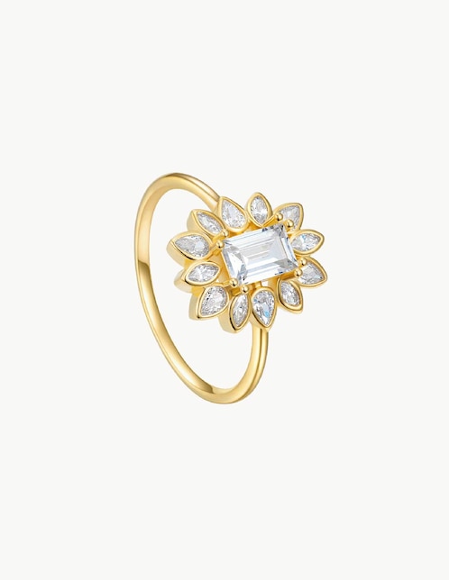 Anillo con gema cuadrado Apodemia Suculenta circonita con acabado baño de oro
