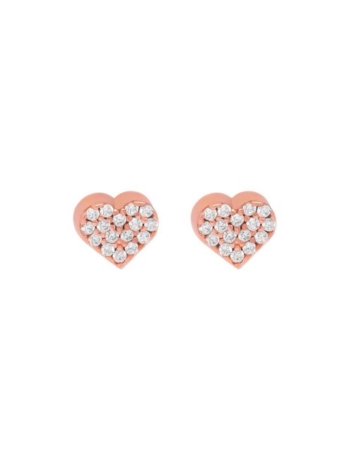 Broqueles de corazón Destellos de plata P 925 con acabado baño de oro rosa zirconia