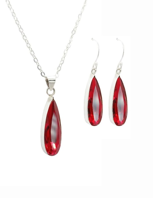 Aretes y collar de gota Zvezda de plata P925 cristal