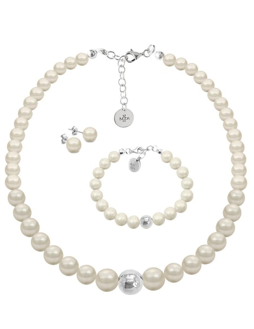 Aretes, collar y pulsera Zvezda Pearls de plata P925 cristal