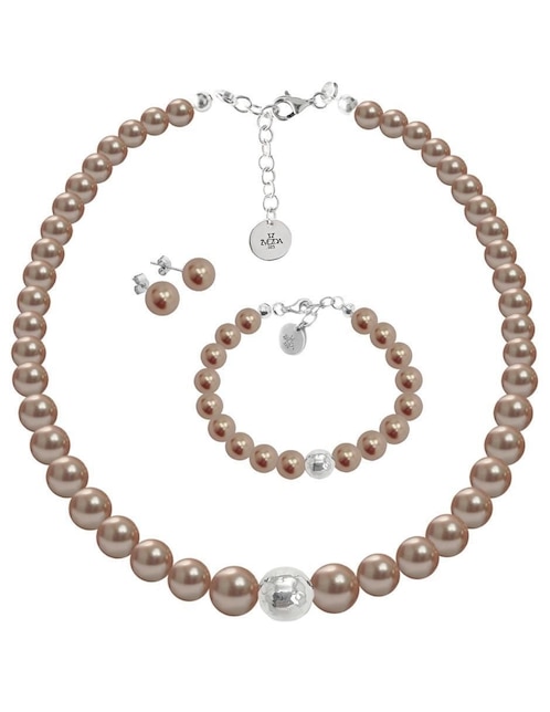 Aretes, collar y pulsera Zvezda Pearls de plata P925 cristal