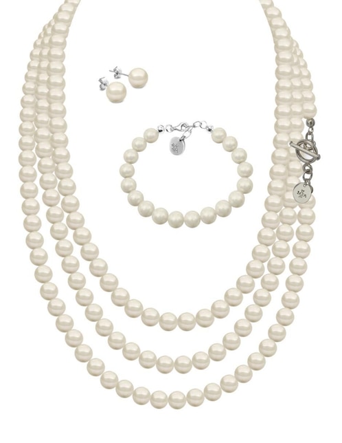 Aretes, collar y pulsera Zvezda Pearls de plata P925 cristal