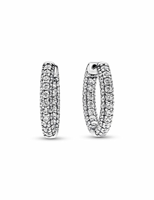 Aretes de aro redondos Pandora Timeless de plata con acabado plateado zirconia cúbica