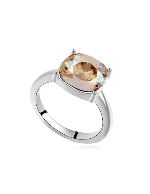 Anillo con gema cuadrado Ocean Heart cristal con acabado baño de oro blanco