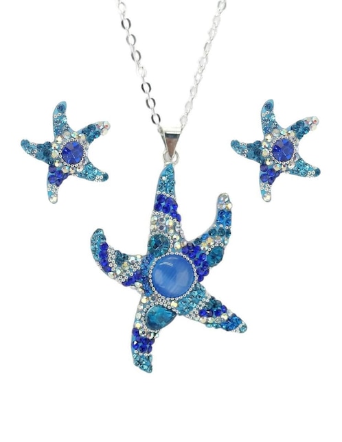 Aretes y collar de estrella mar Zvezda de plata P 925 cristal