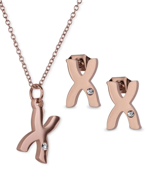 Aretes y collar de letras Luckyly zirconia cúbica