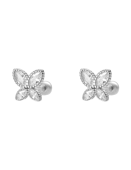 Broqueles de mariposa Enso de plata P 925 con acabado brillante zirconia