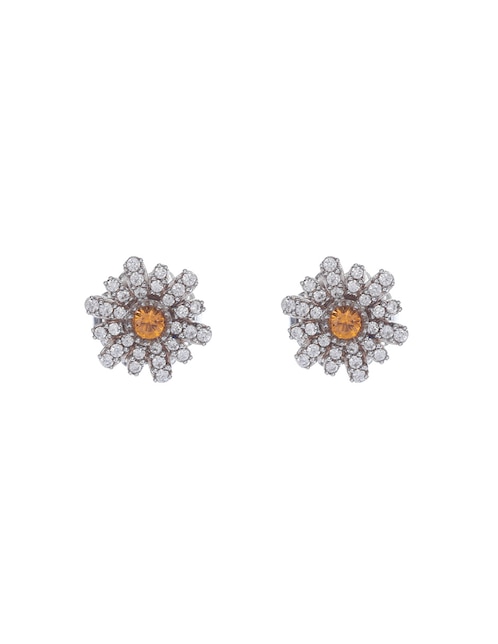 Aretes de flor Florecer de plata P 925 con acabado plateado zirconia 1