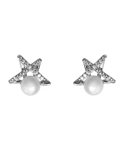 Aretes de estrella Sofia Blum de plata P 925 con acabado plateado perla