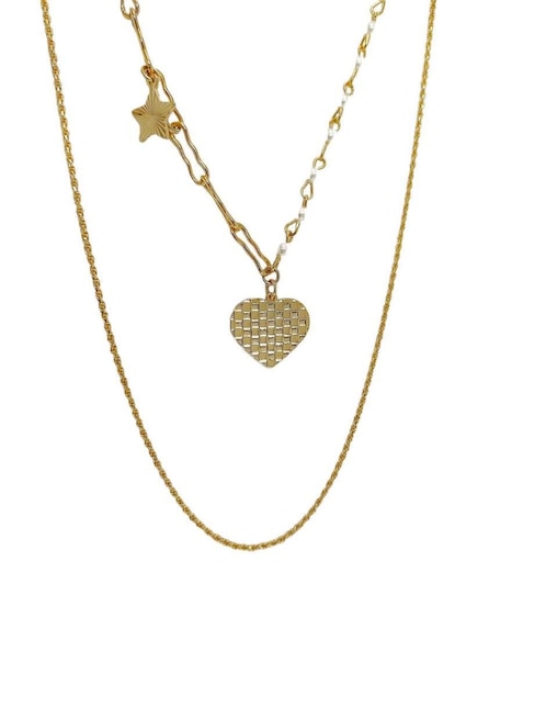 Collar de corazón Zvezda Doble de baño de oro 18 K