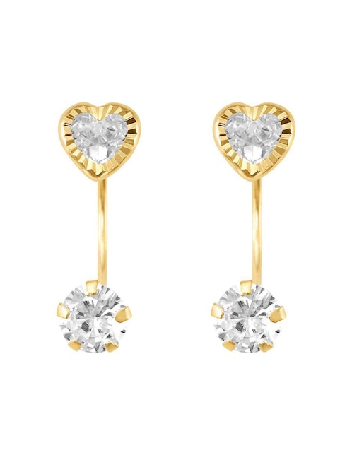 Broqueles de corazón de oro amarillo 10 K con acabado brillante zirconia
