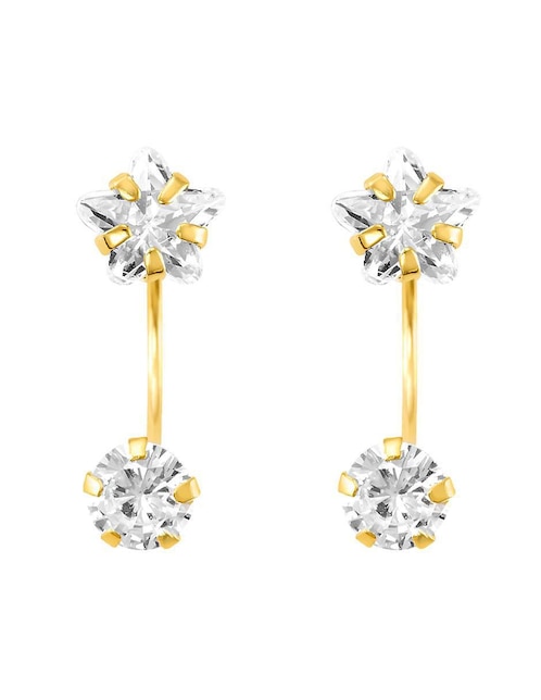 Broqueles de estrella de oro amarillo 10 K con acabado brillante zirconia