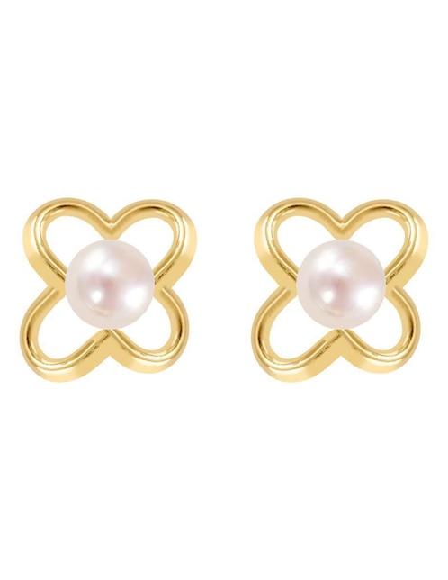 Broqueles de flor de oro con acabado brillante perla