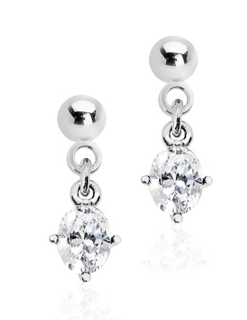 Aretes ovalados con acabado baño rodio zirconia 1