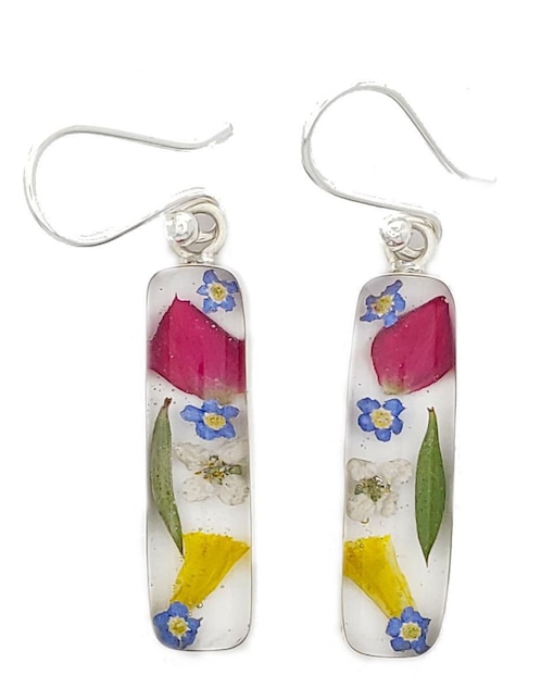 Aretes rectangulares Naturaleza Encapsulada de plata P 925 con acabado brillante resina 1