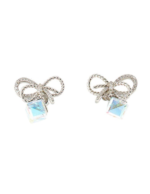 Aretes de moño Mayfer Joyería Roma de plata P 925 con acabado brillante cristal