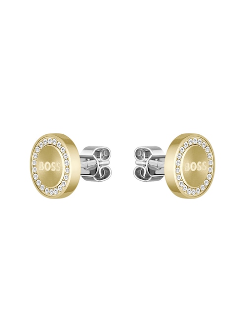 HUGO BOSS Broqueles redondos Hugo Boss Lona con acabado brillante cristal